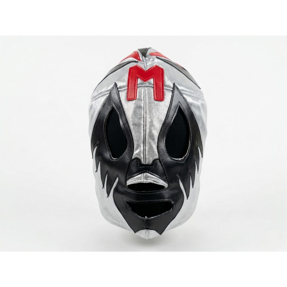 Vintage Mil Mascaras Lucha Libre Mask - Silver/Black Heart - Foam Lined